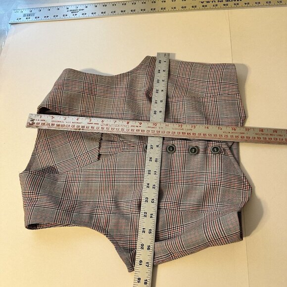 Vintage Womens White Red & Black Plaid Cropped Vest XS Button Front 1990s - Picture 3 of 4